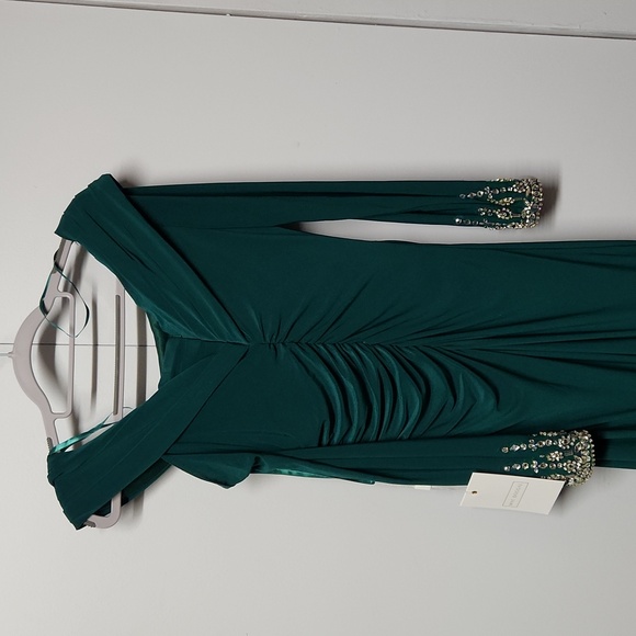 Mac Duggal Beaded cuff drop shoulder faux wrap gown - Picture 14 of 15